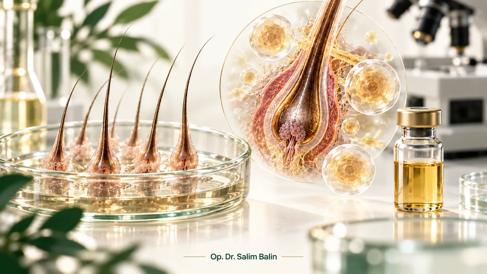 Saç kökü (folikül) üzerine laboratuvar araştırmalarını temsil eden görsel