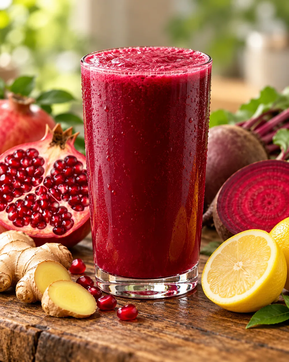 Nar, kırmızı pancar, zencefil ve limonla hazırlanan doğal libido shot – temsili görsel