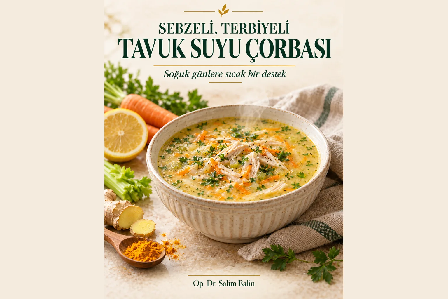 Sebzeli, terbiyeli tavuk suyu çorbası